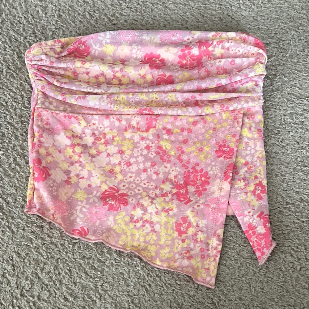 Floral Pink Strapless Top